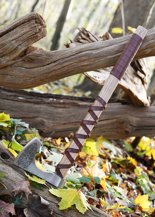 Wikinger Bartaxt Typ C – Petersen Wikinger-Axt mit Gravur & Lederwicklung