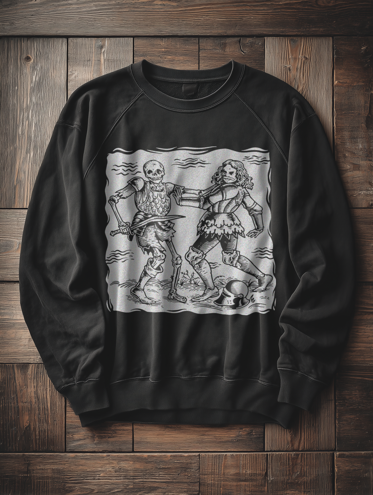 Womens Organic Oversized Sweatshirt – Totentanz Ritter Holzschnitt