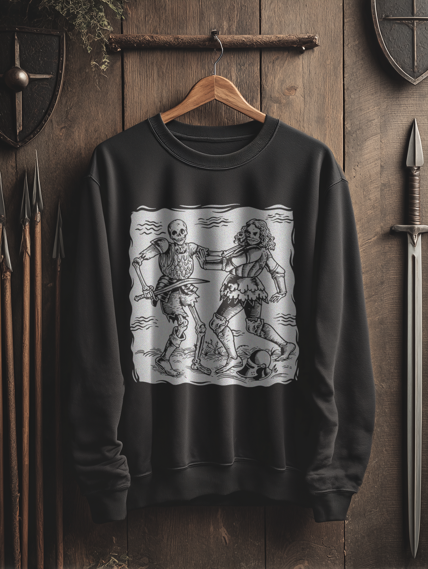 Buhurt Herren Premium Sweatshirt – Totentanz Ritter & Skelett