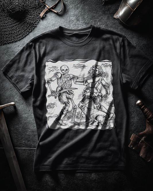 Buhurt Herren Premium T-Shirt – Totentanz Ritter Holzschnitt