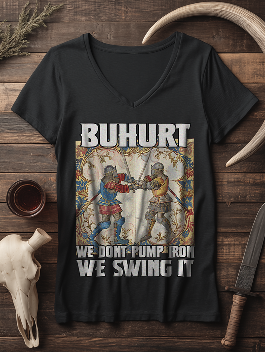 Buhurt Stundenbuch | Damen Bio V-Neck Shirt im mittelalterlichen Manuskriptstil