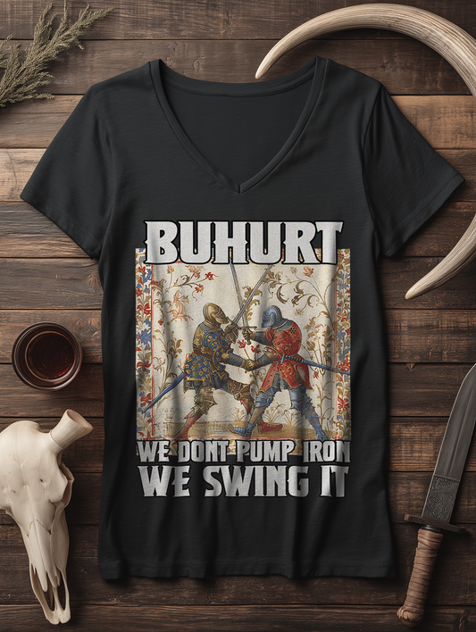We don’t pump iron – we swing it | Damen Bio V-Neck T-Shirt