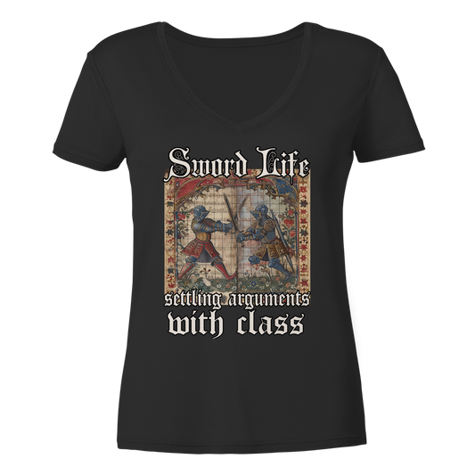 Sword Life – Settling arguments with class | Damen Bio V-Neck T-Shirt