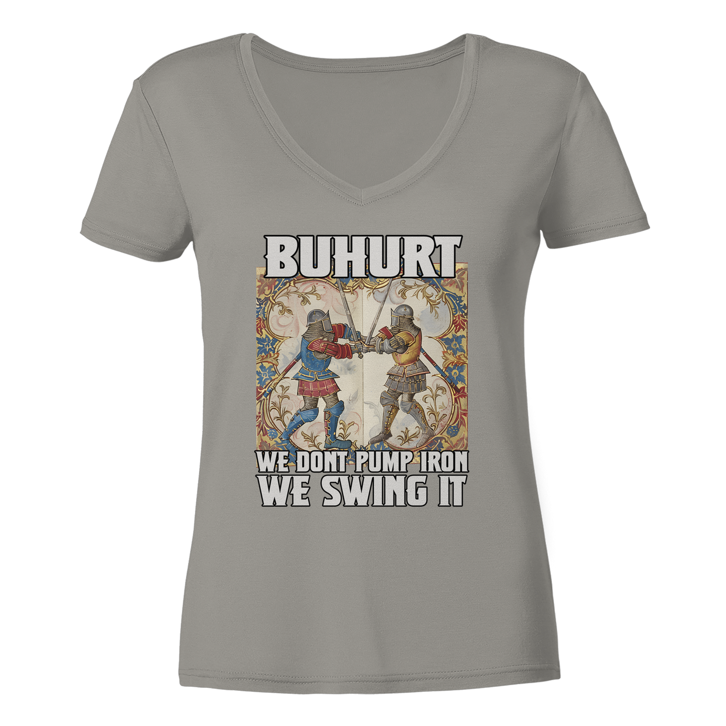 Buhurt Stundenbuch | Damen Bio V-Neck Shirt im mittelalterlichen Manuskriptstil