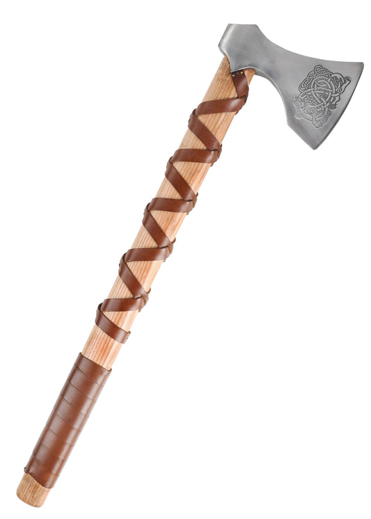 Wikinger Axt Typ E – Petersen Wikinger-Axt mit Gravur & Lederwicklung