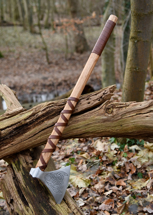 Wikinger Axt Typ M – Lange Petersen Wikinger-Axt mit Gravur & Lederwicklung