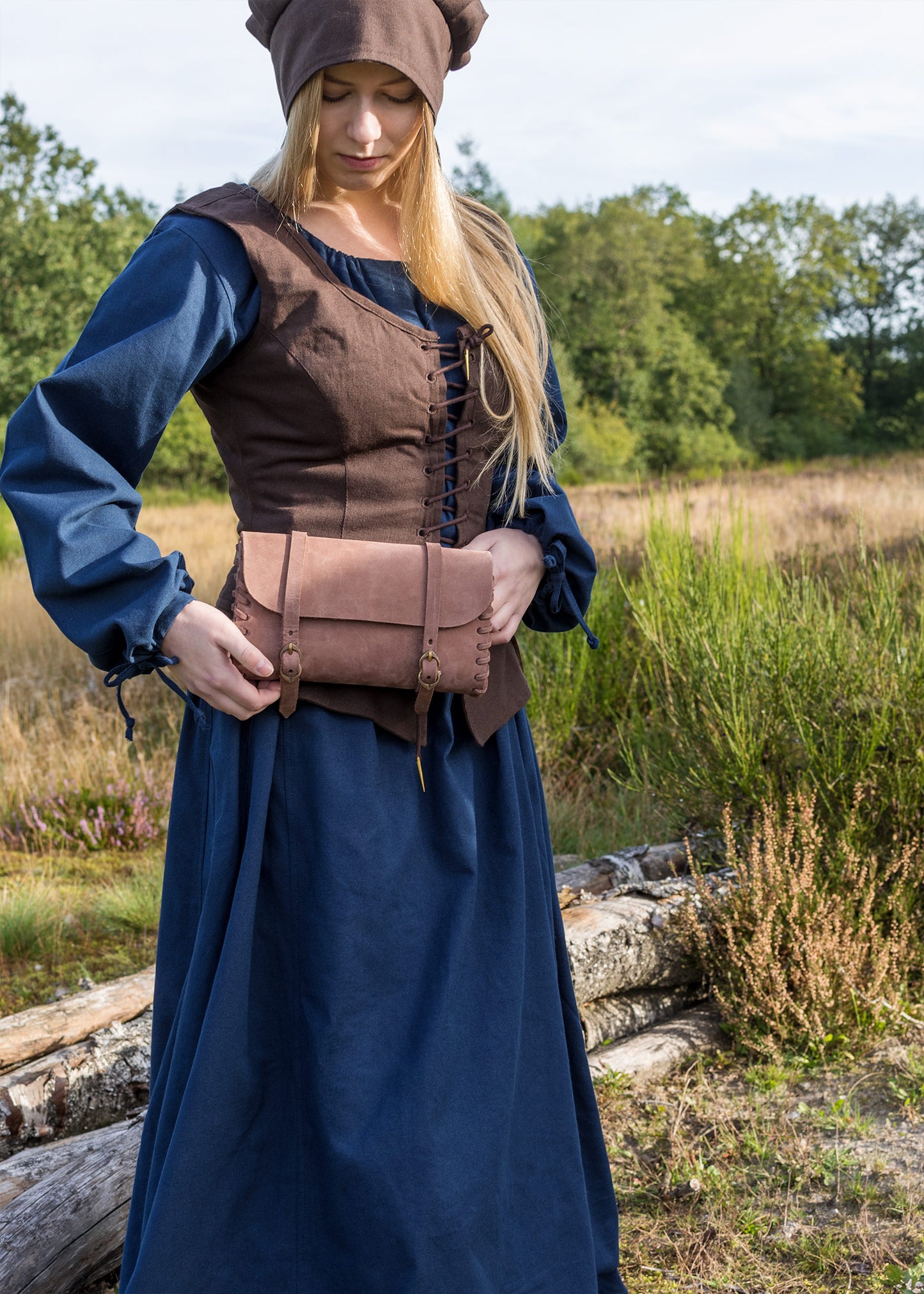 Mittelalter Ledertasche mit Messingschnallen – Gürteltasche Braun