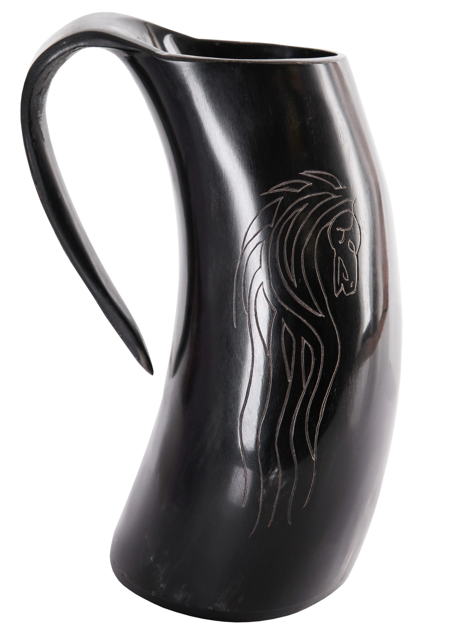 Wikinger Hornkrug Horse Lords – Bierkrug aus echtem Horn – Metkrug mit Pferdemotiv