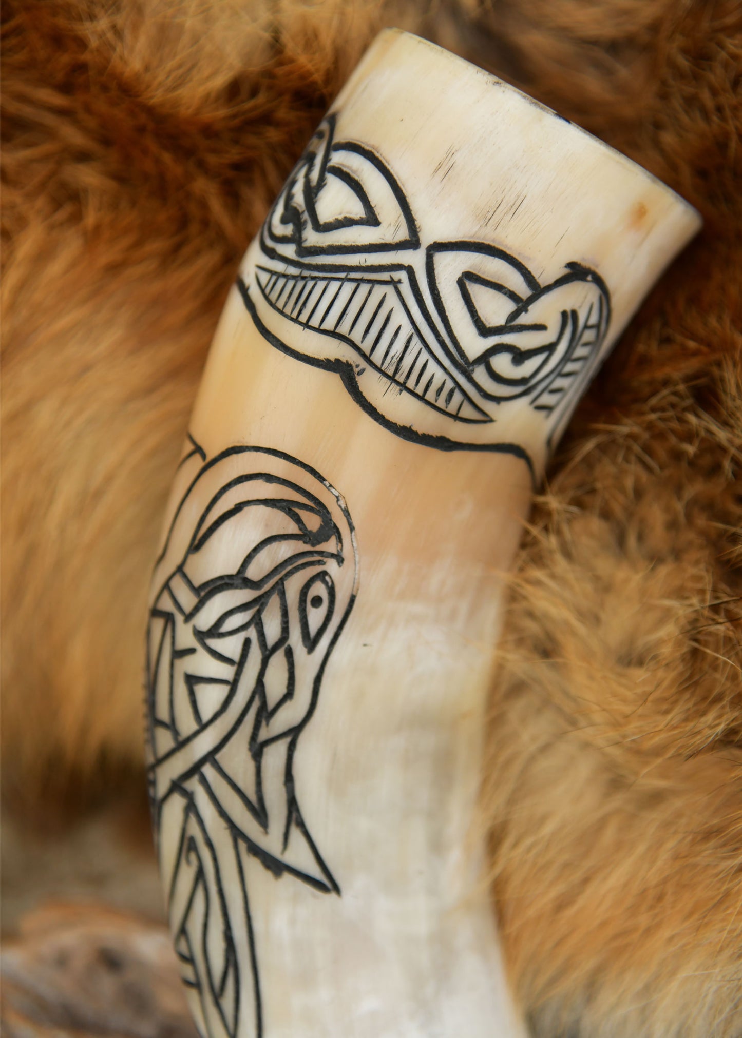 Wikinger Trinkhorn Fenrir – Fenriswolf Gravur – Met Horn aus echtem Horn – Mittelalter Trinkgefäß