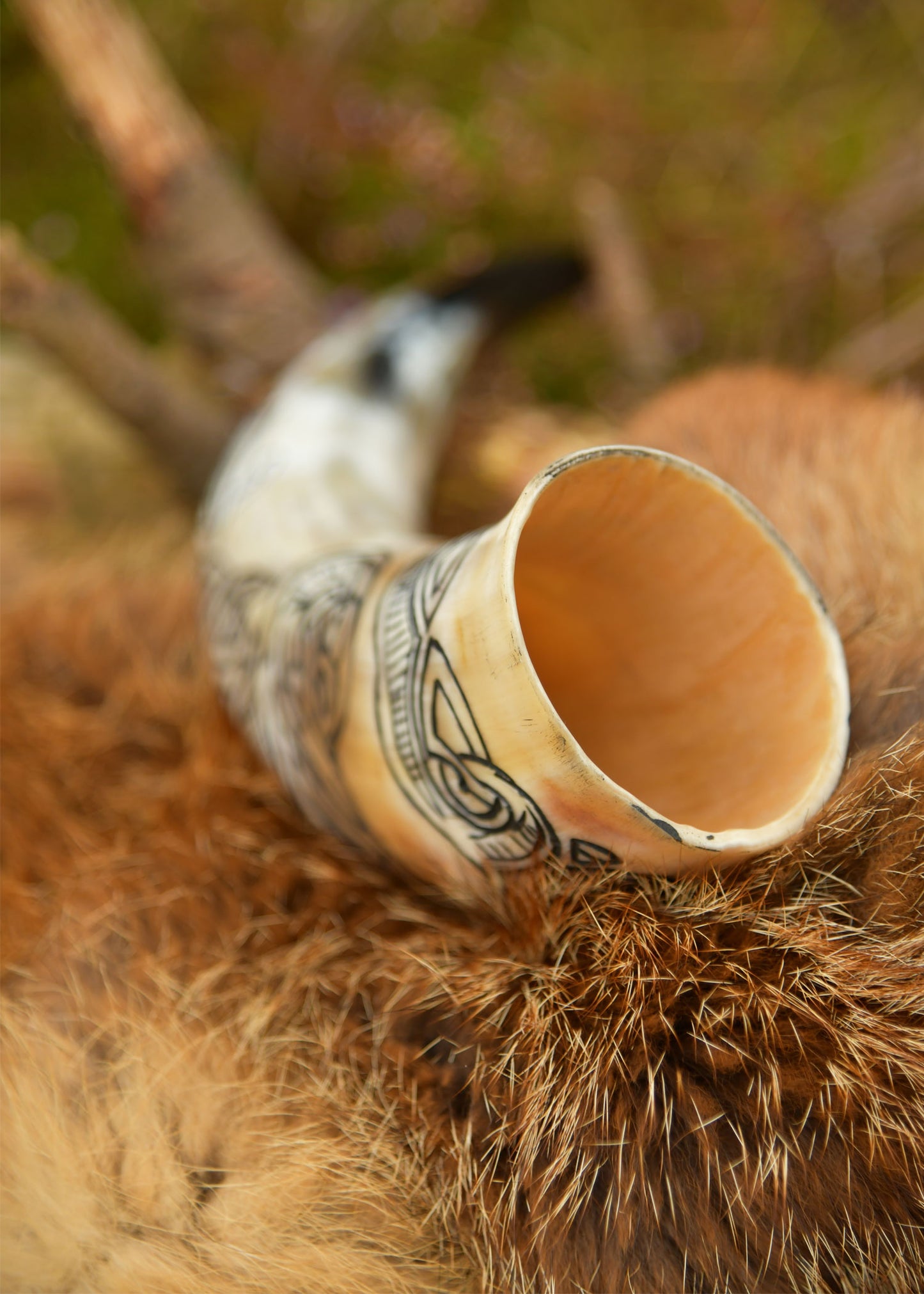 Wikinger Trinkhorn Fenrir – Fenriswolf Gravur – Met Horn aus echtem Horn – Mittelalter Trinkgefäß