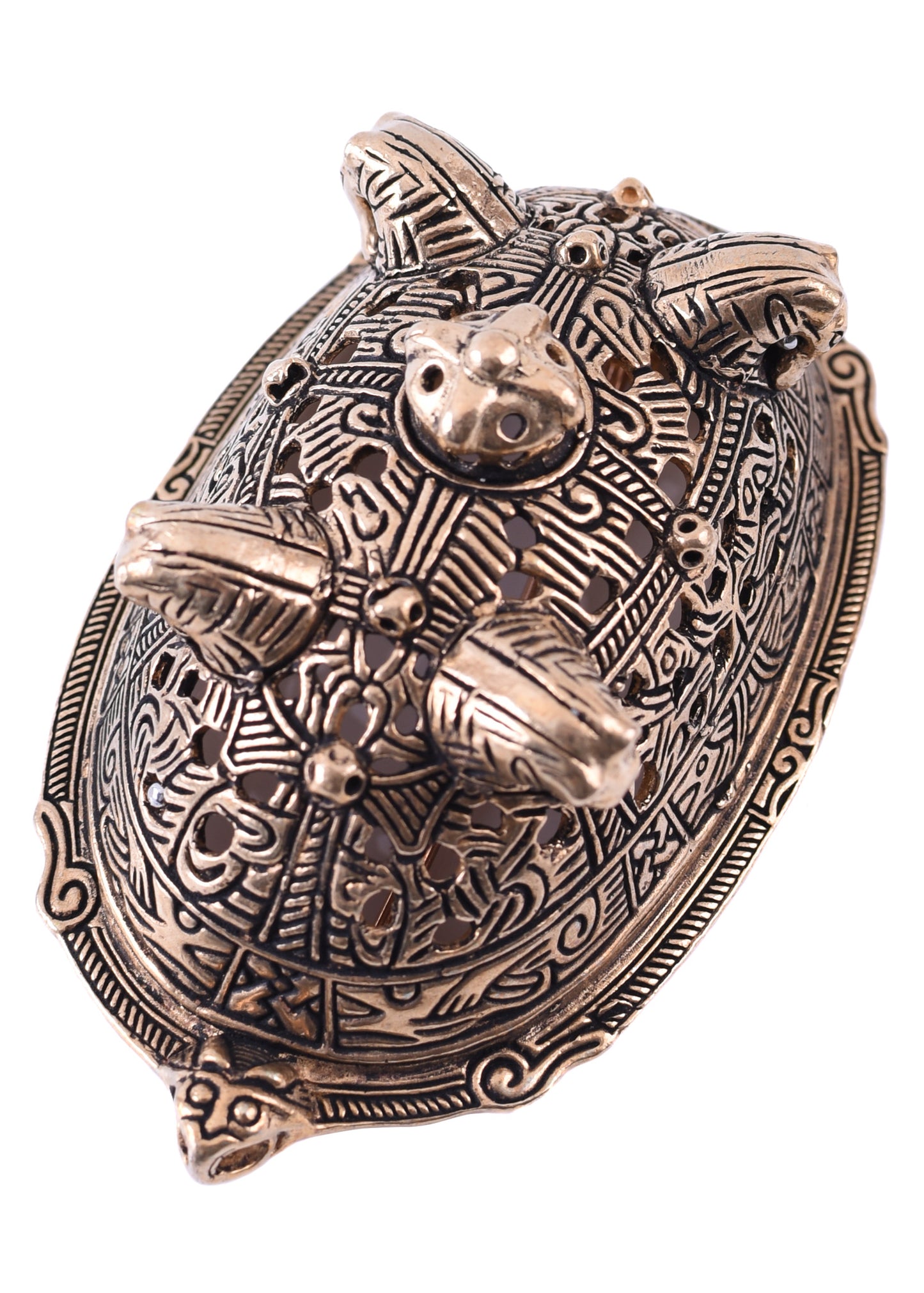 Wikinger Buckelfibel Birka bronze – Schalenfibel mit Pferdeköpfen