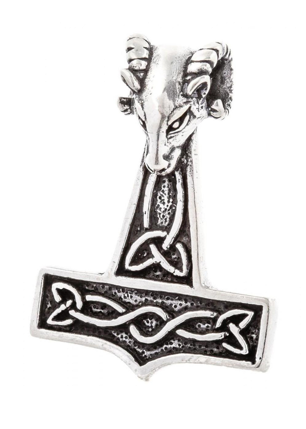 Großer Thorshammer Anhänger Silber – Mjölnir mit Widderkopf aus 925 Sterling Silber