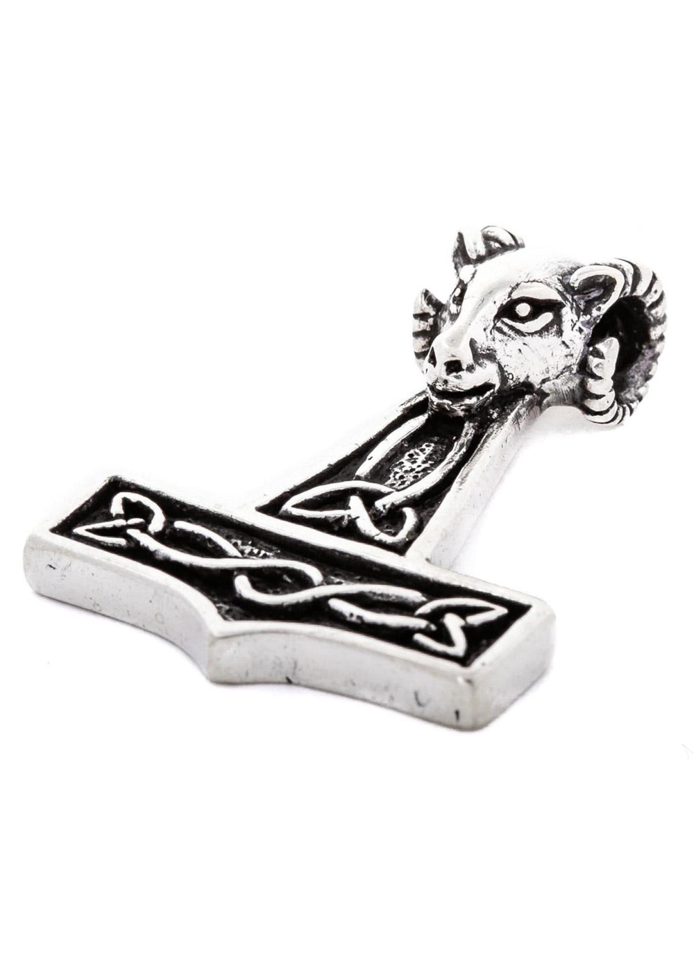Großer Thorshammer Anhänger Silber – Mjölnir mit Widderkopf aus 925 Sterling Silber