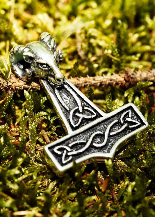 Großer Thorshammer Anhänger Silber – Mjölnir mit Widderkopf aus 925 Sterling Silber