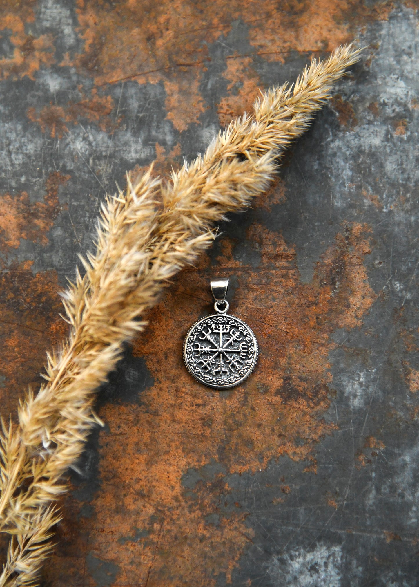 Vegvísir Anhänger Silber – Wikinger Kompass Kettenanhänger aus 925 Sterling Silber