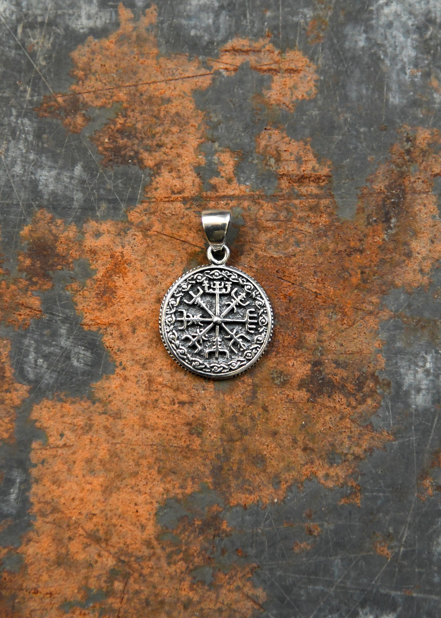 Vegvísir Anhänger Silber – Wikinger Kompass Kettenanhänger aus 925 Sterling Silber
