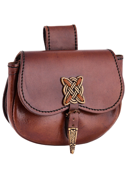 Mittelalter Gürteltasche aus Leder mit keltischem Knotenverschluss – Braun