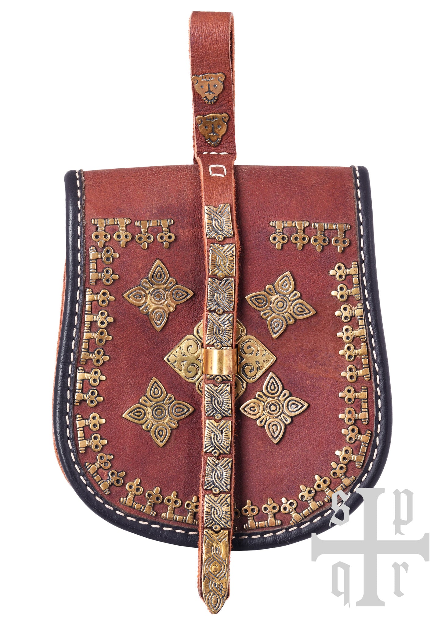 Birka Gürteltasche aus Leder mit Messingbeschlägen – Wikinger Tasche Braun