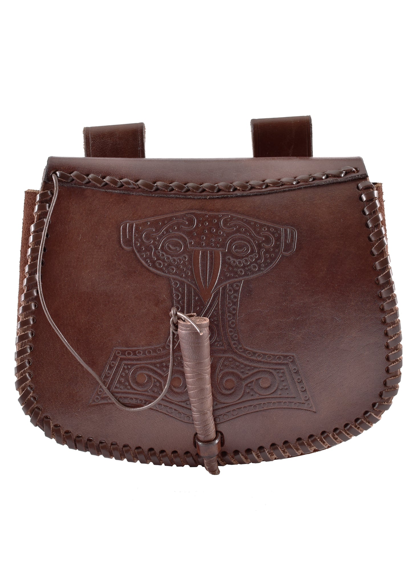 Wikinger Gürteltasche aus Leder mit Thorshammer-Prägung – Braun