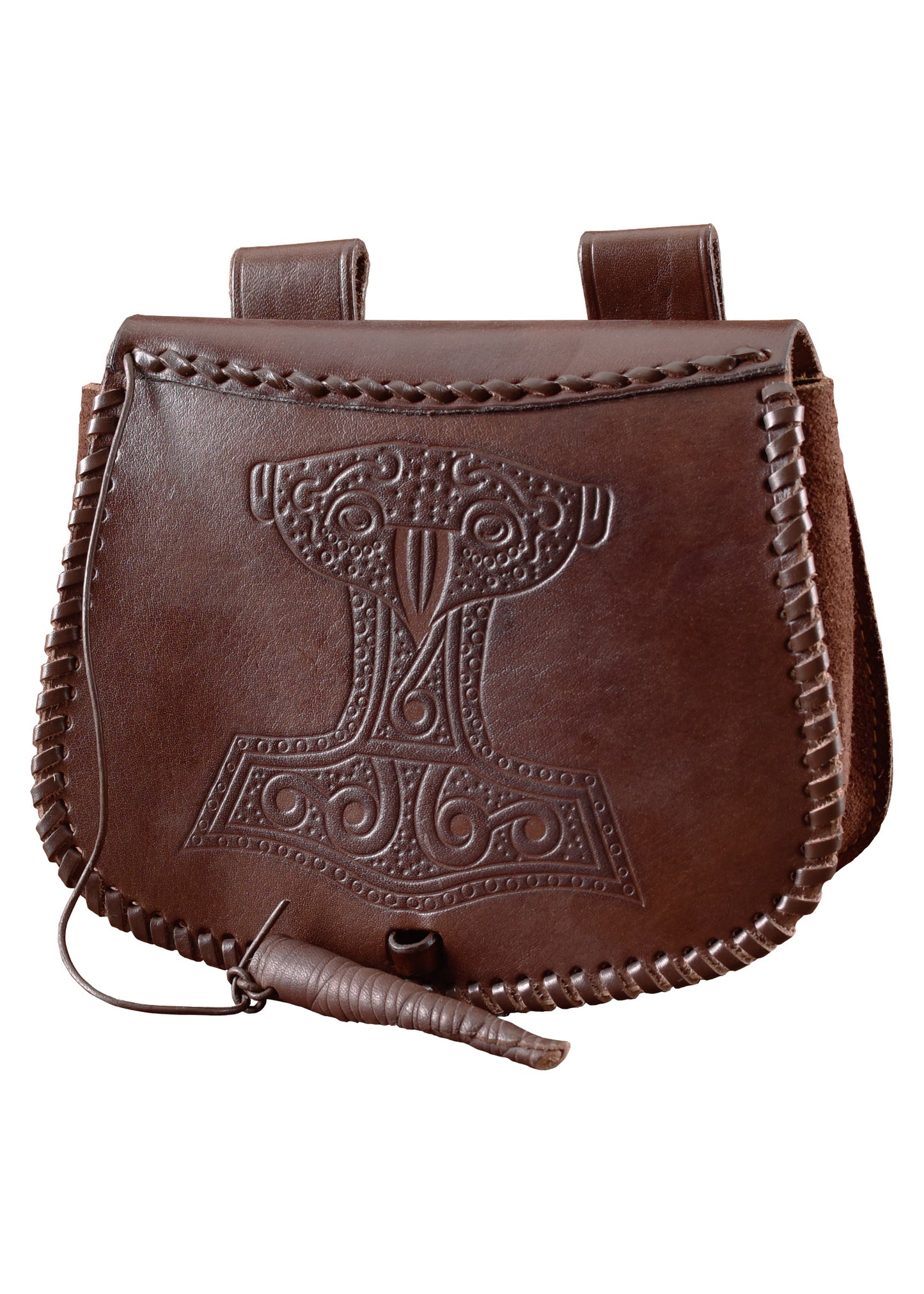 Wikinger Gürteltasche aus Leder mit Thorshammer-Prägung – Braun