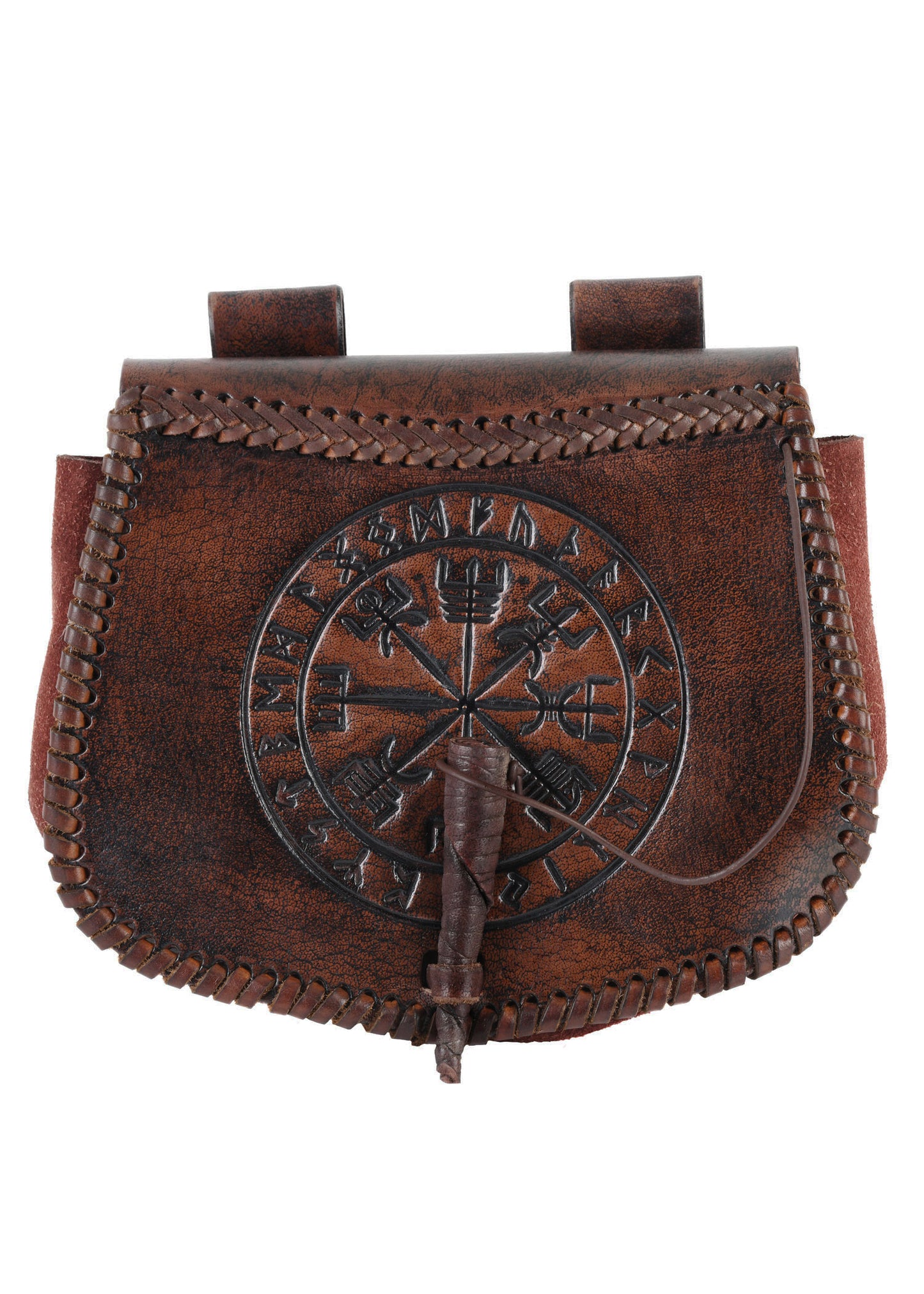 Wikinger Gürteltasche aus Leder mit Vegvísir-Prägung – Braun