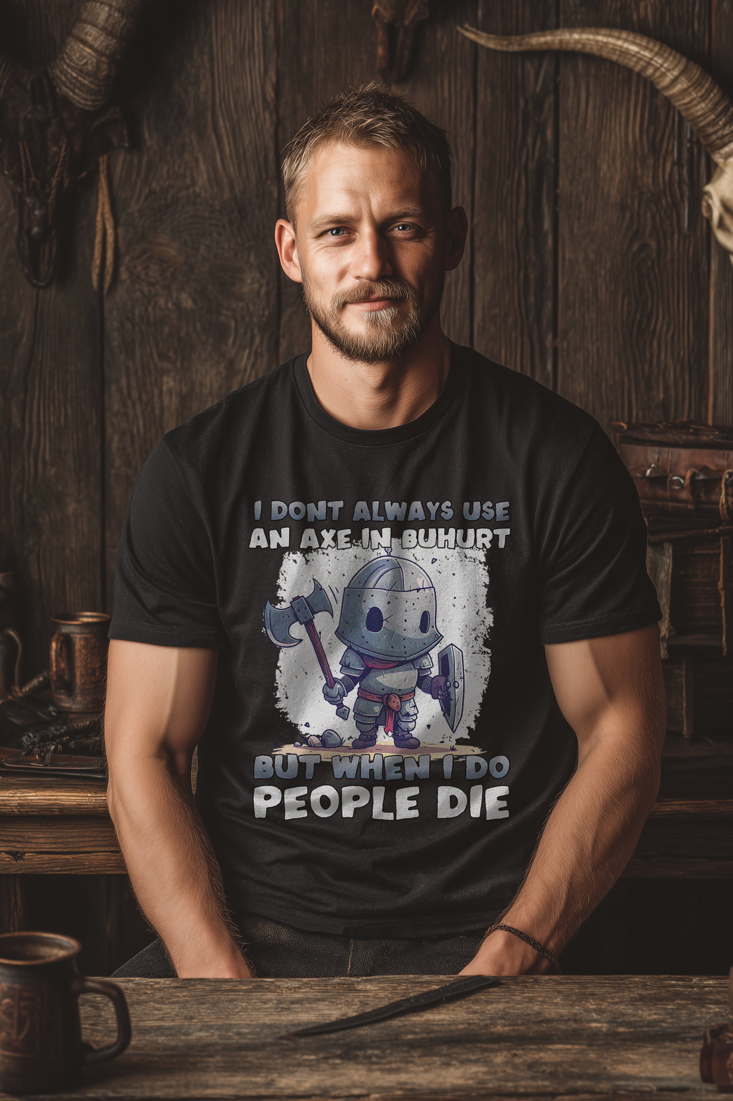 Buhurt Herren Premium T-Shirt - Buhurt Chibi Ritter Streitaxt