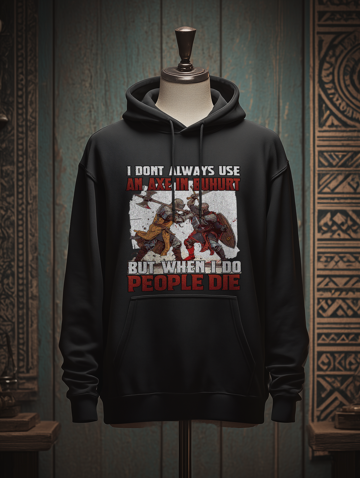 Bouhourt Herren Hoodie – Buhurt „Axe in Buhurt – People Die“ Männer Bouhourt Hoodie