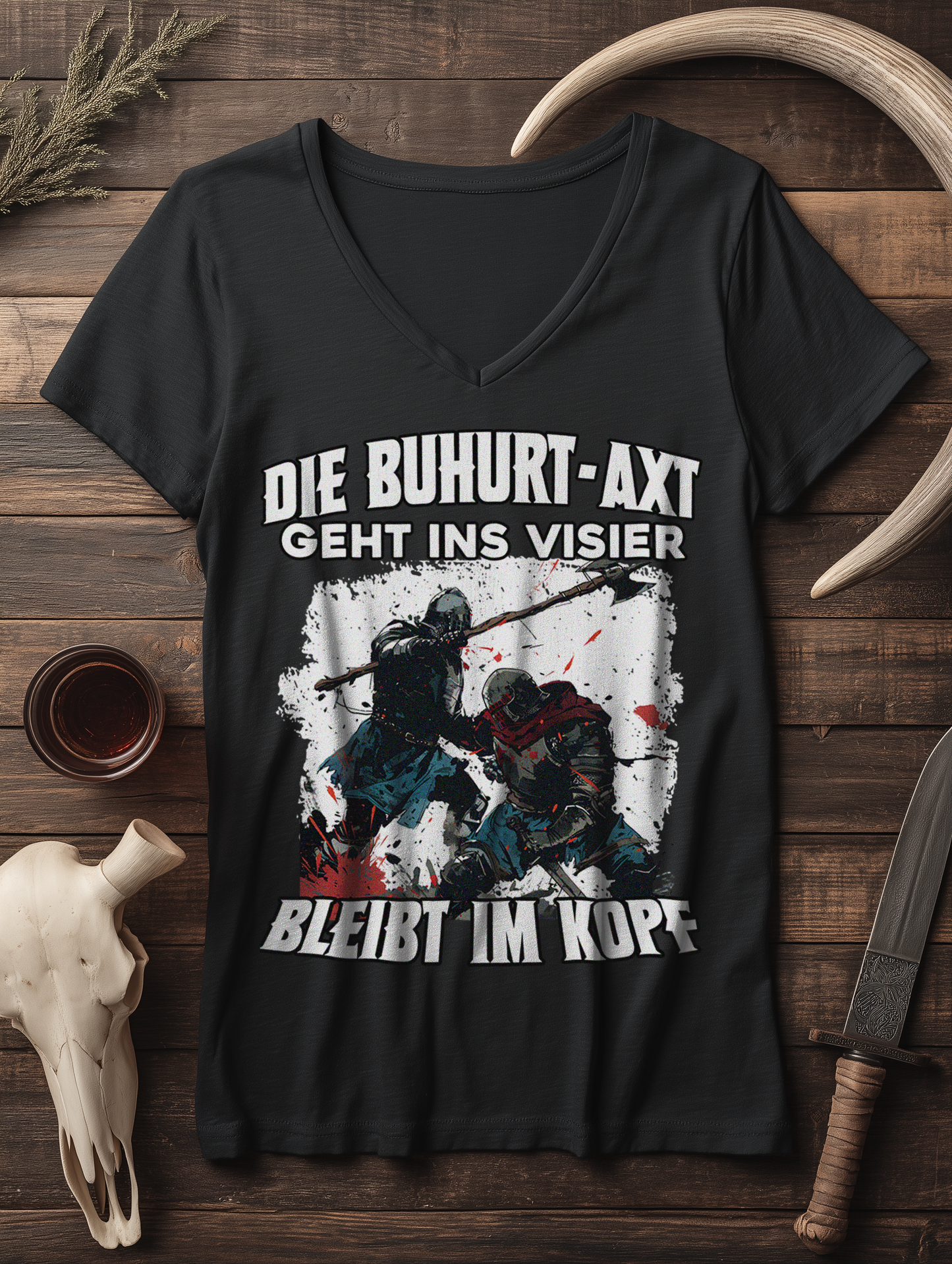 Buhurt Axt – bleibt im Kopf | Damen Bio V-Neck T-Shirt
