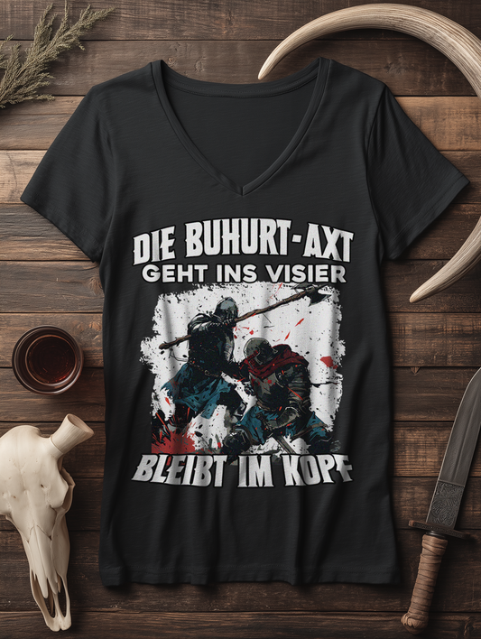 Buhurt Axt – bleibt im Kopf | Damen Bio V-Neck T-Shirt