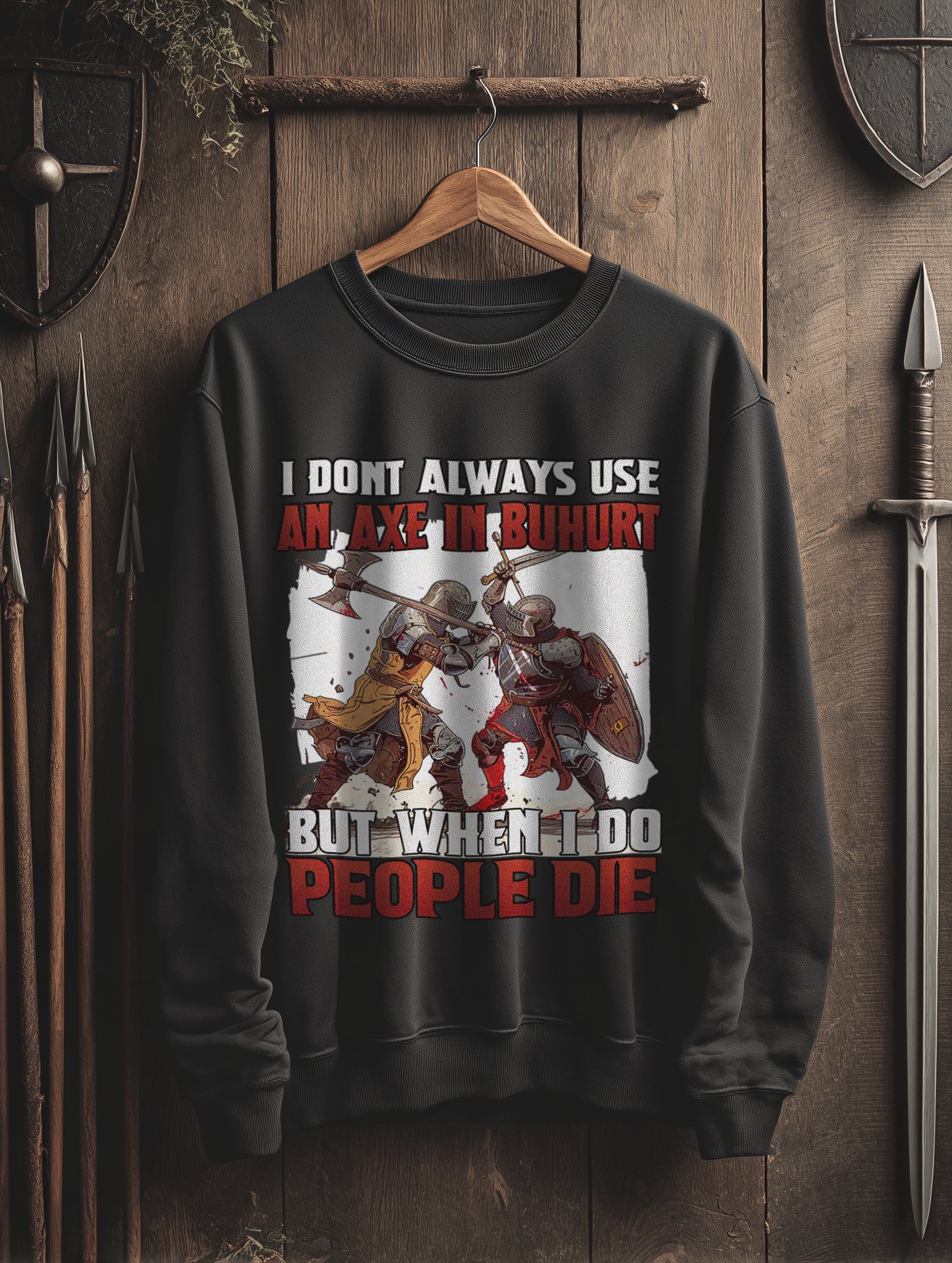 Buhurt Herren Premium Sweatshirt - Buhurt „Axe in Buhurt – People Die“ Bouhourt Pullover