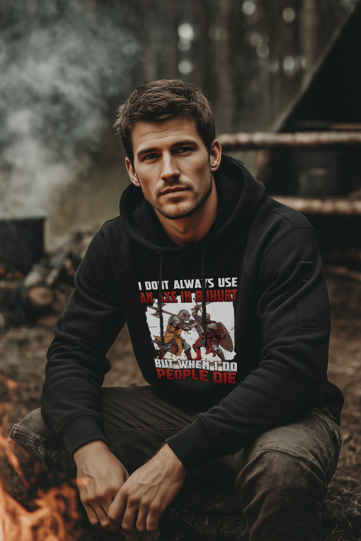 Bouhourt Herren Hoodie – Buhurt „Axe in Buhurt – People Die“ Männer Bouhourt Hoodie