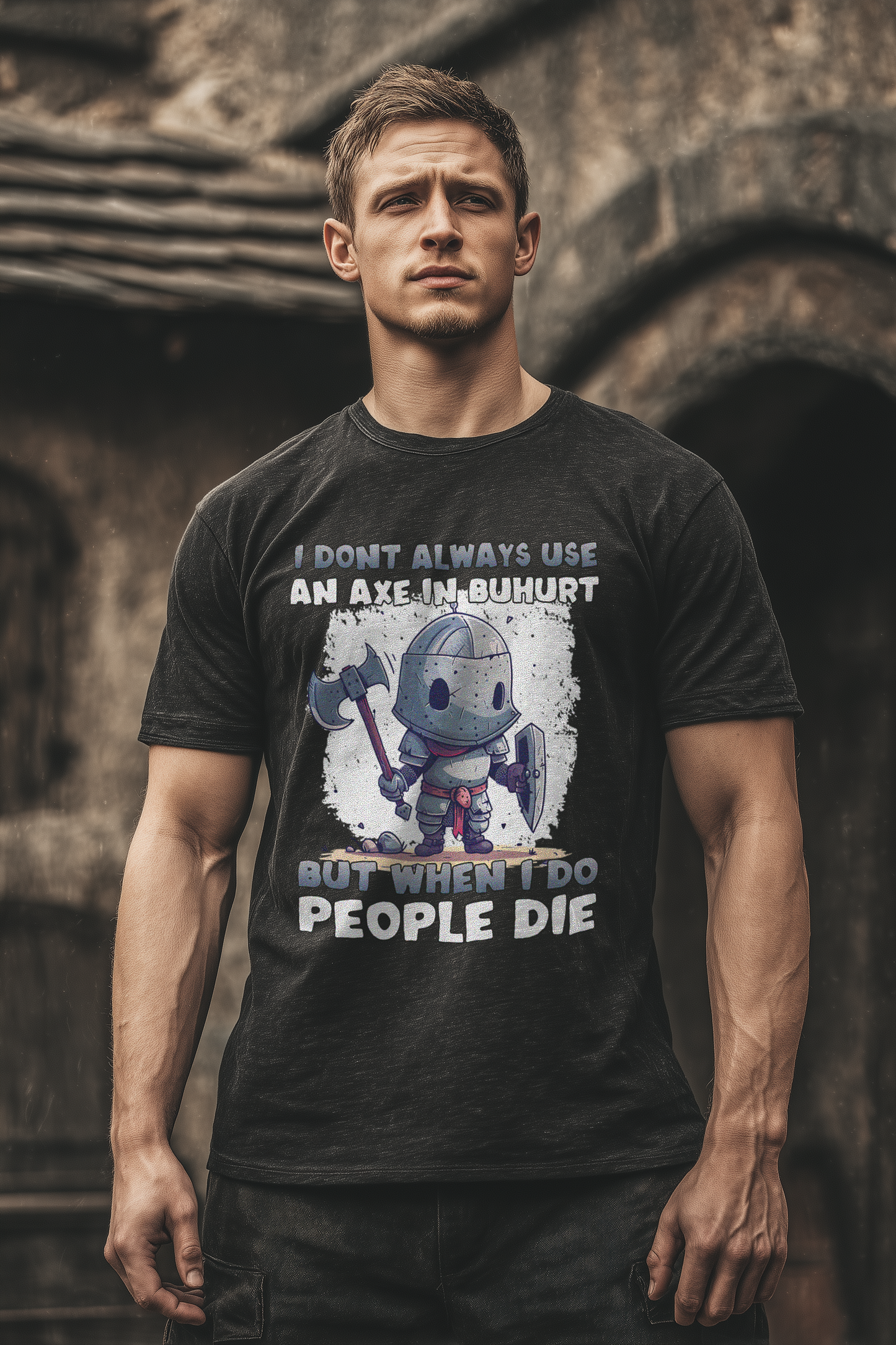 Buhurt Herren Premium T-Shirt - Buhurt Chibi Ritter Streitaxt