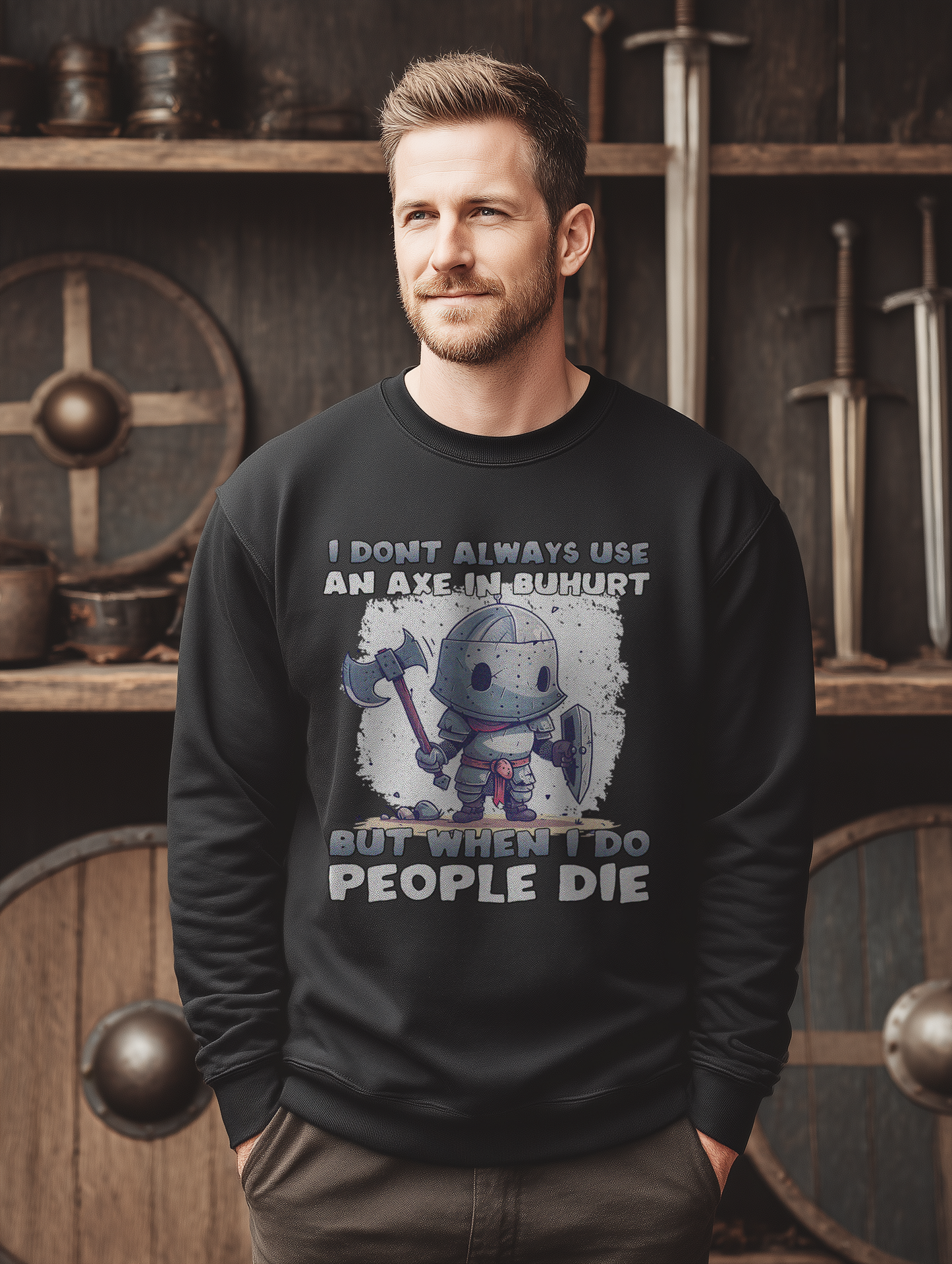 Buhurt Herren Premium Sweatshirt - Buhurt Chibi Ritter Streitaxt