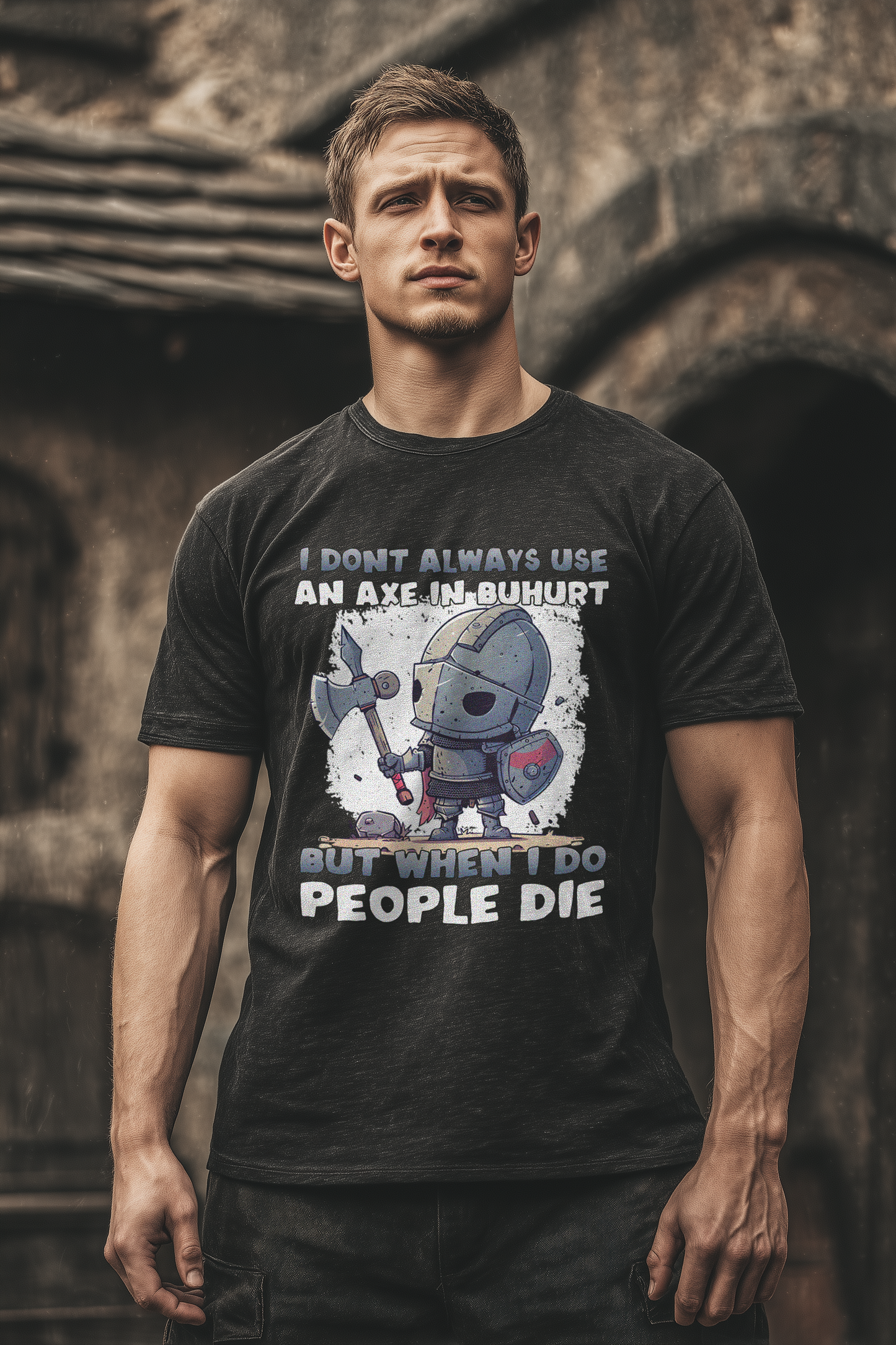Buhurt Herren Premium T-Shirt – „Chibi Buhurt Axe Knight“