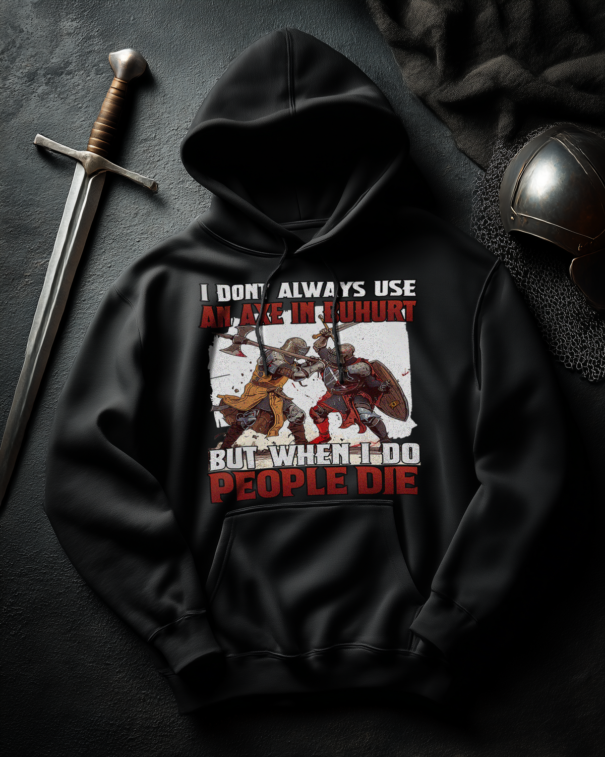 Bouhourt Herren Hoodie – Buhurt „Axe in Buhurt – People Die“ Männer Bouhourt Hoodie