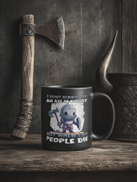 Buhurt Keramik Tasse Schwarz- Chibi Ritter Streitaxt