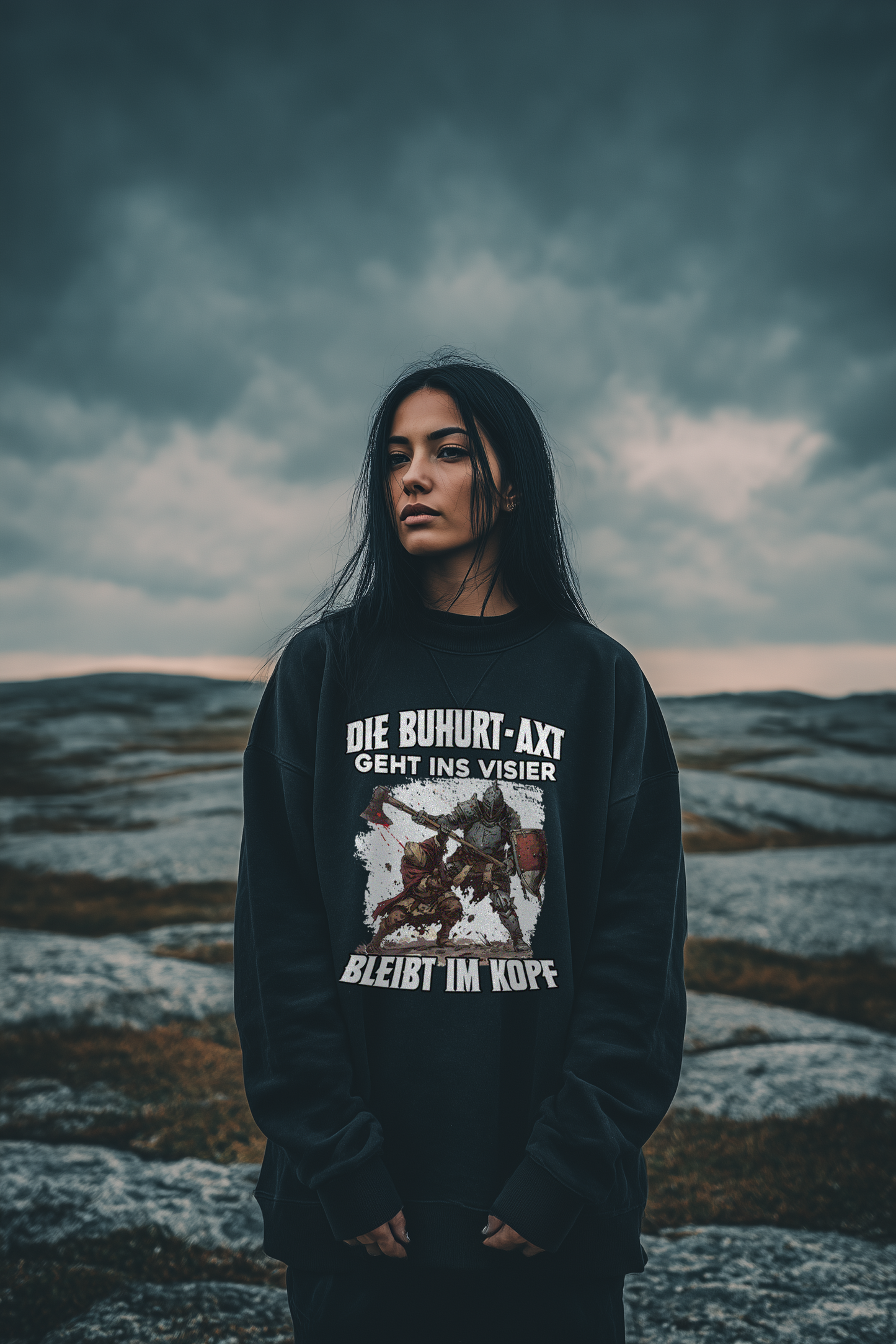 Buhurt Damen Oversized Pullover | Geht Ins Visier Bleibt Im Kopf | Bouhourt Sweatshirt