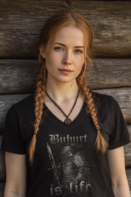 Buhurt Is Life | Damen Bio V-Neck Shirt für echte Vollkontakt-Fans