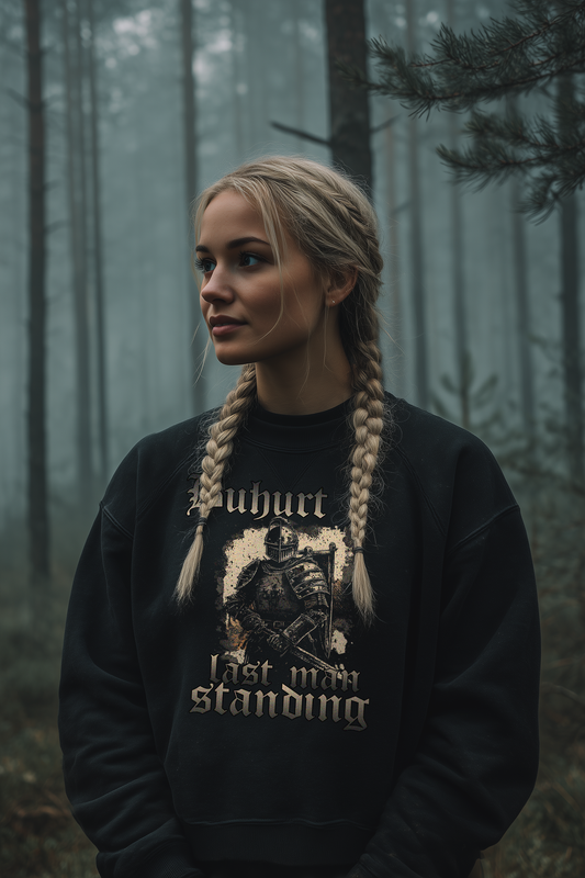 Damen Bio Boxcut Sweatshirt | Buhurt „Last Man Standing“ | Boxcut Frauen Pullover