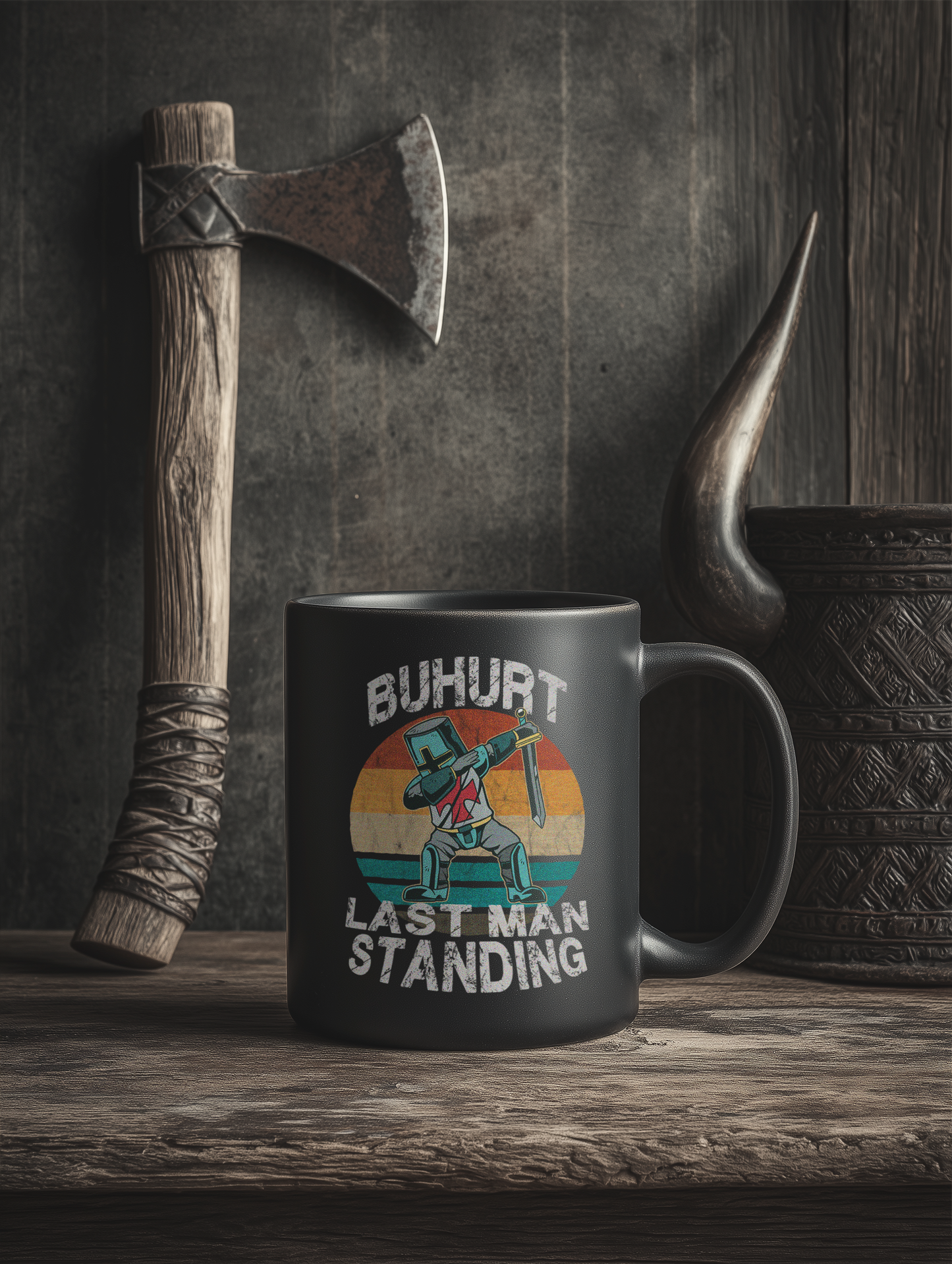 Buhurt Keramik Tasse Schwarz- Dabing Cartoon Ritter Buhurt Mug