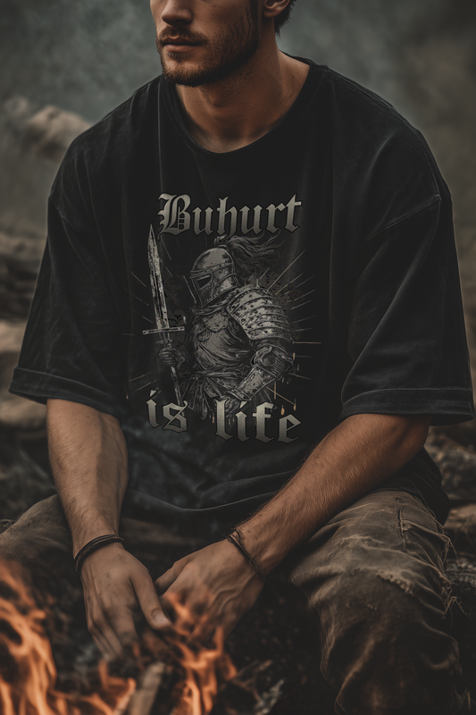 Buhurt is Life Shirt Herren Oversize 240g Bio Baumwolle Oversized Herren T-Shirt