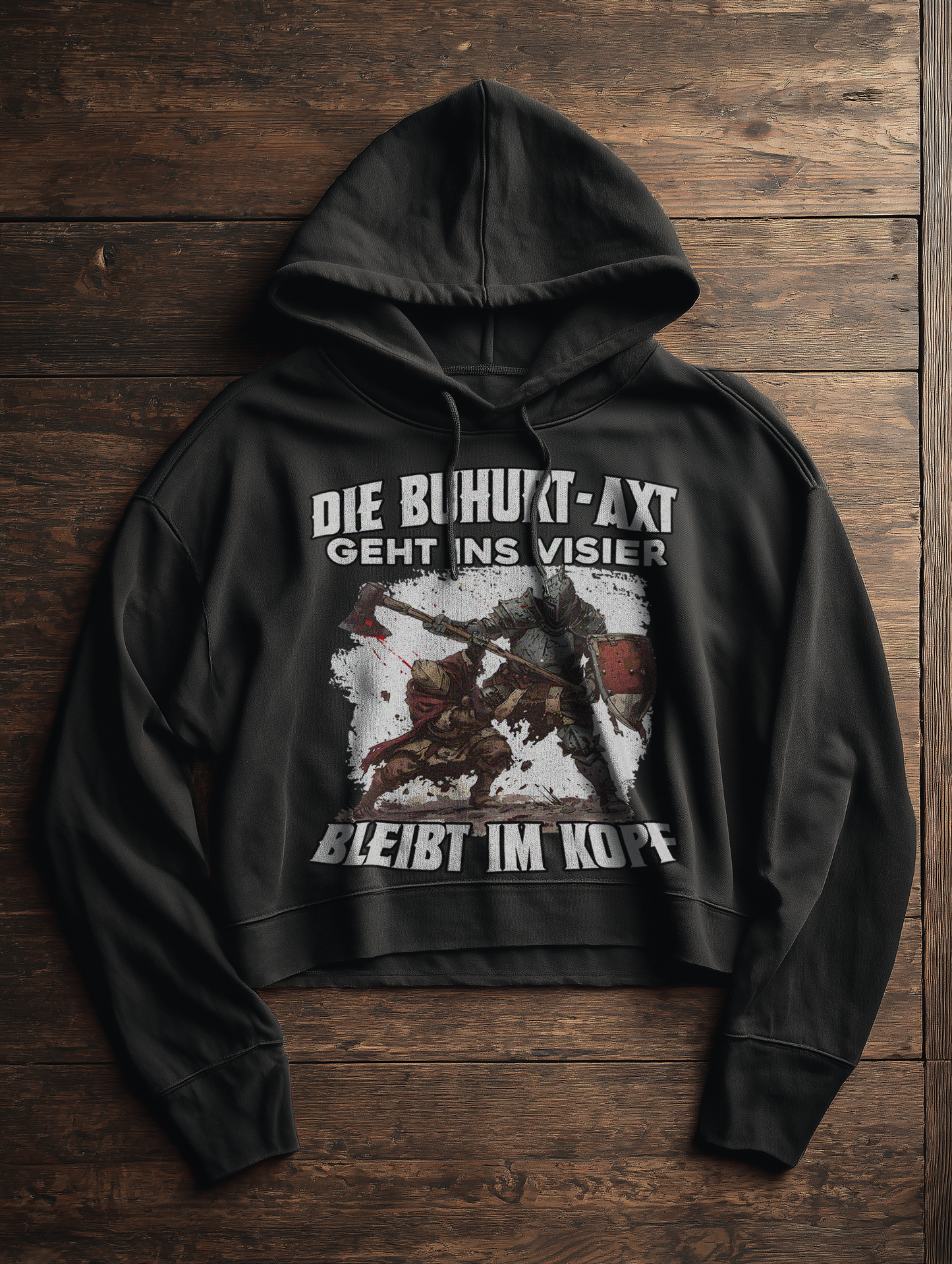 Buhurt-Axt geht ins Visier – bleibt im Kopf | Frauen Bio Boxcut Hoodie