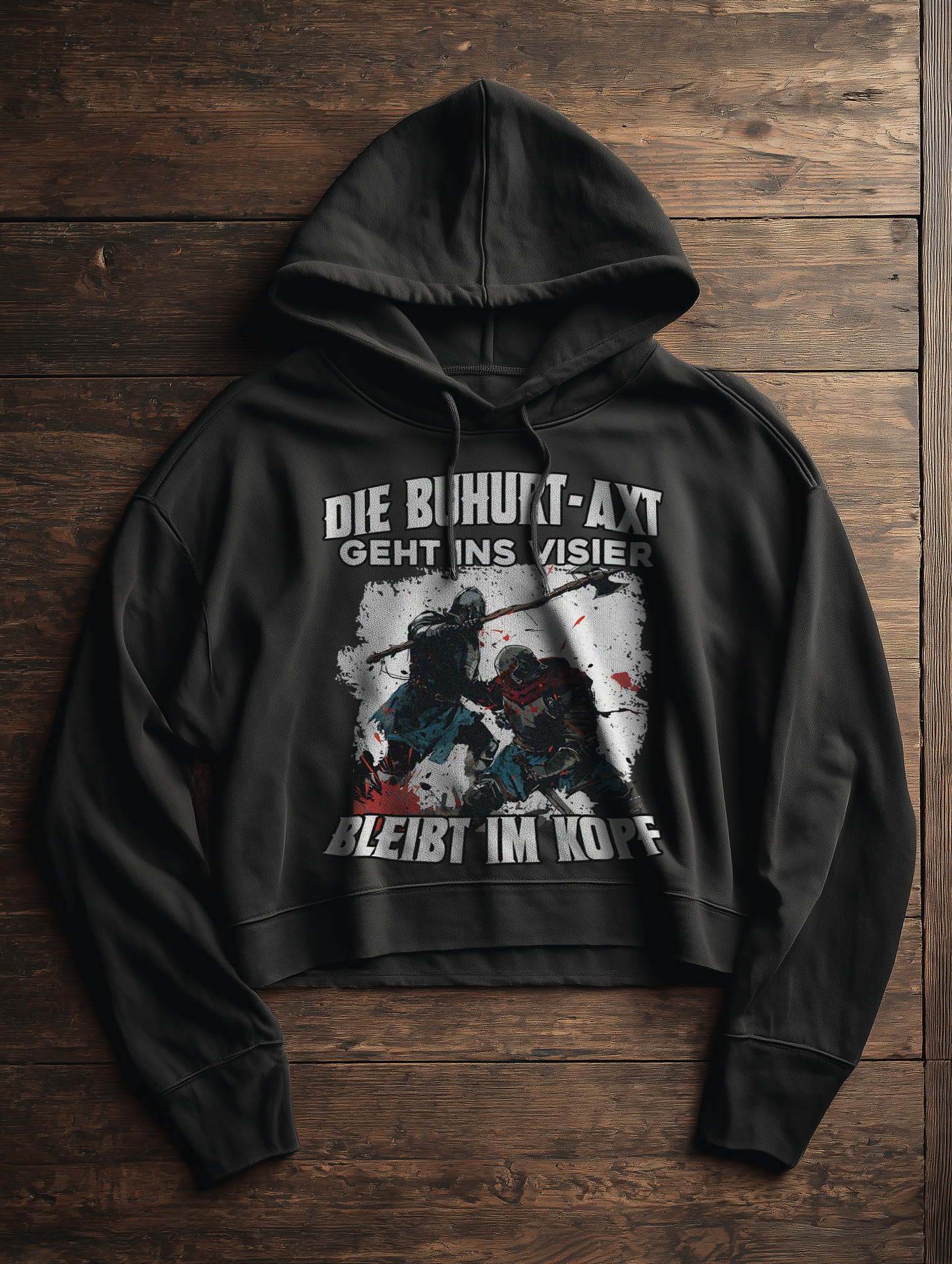 Die Buhurt-Axt geht ins Visier – bleibt im Kopf | Frauen Bio Boxcut Hoodie