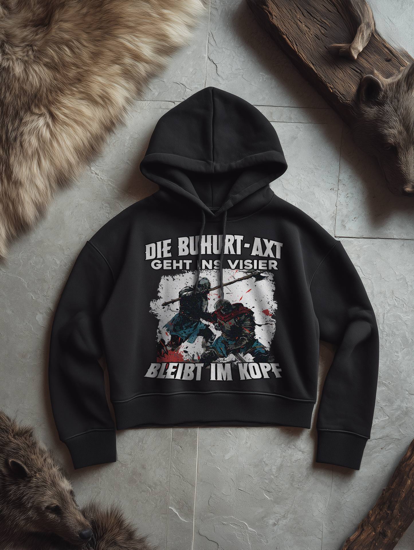 Die Buhurt-Axt geht ins Visier – bleibt im Kopf | Frauen Bio Boxcut Hoodie