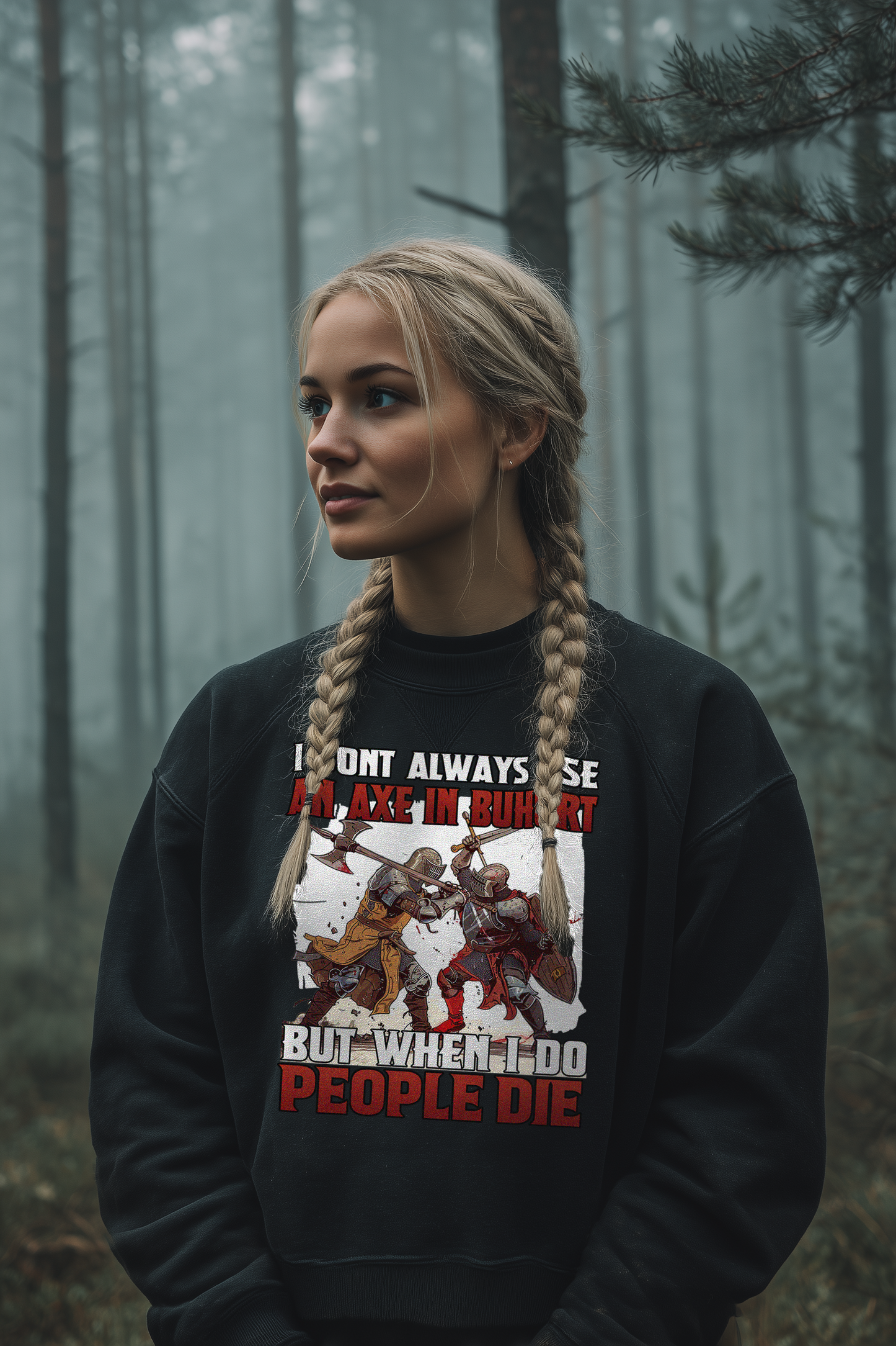 Frauen Bio Boxcut Sweatshirt – Buhurt „Axe in Buhurt – People Die“