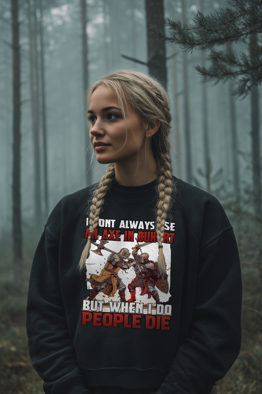Frauen Bio Boxcut Sweatshirt – Buhurt „Axe in Buhurt – People Die“