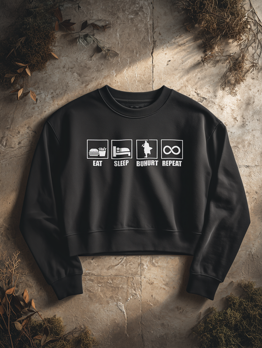 Buhurt Boxcut Damen Pullover | Eat Sleep Buhurt Repeat | Bouhourt Frauen Sweatshirt