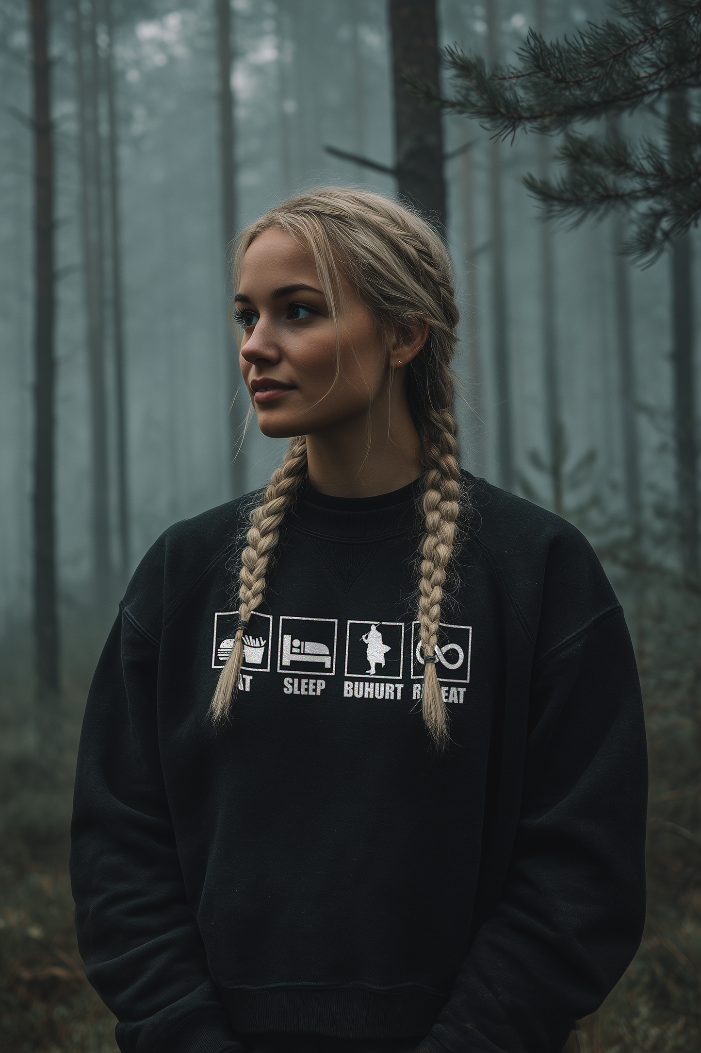 Buhurt Boxcut Damen Pullover | Eat Sleep Buhurt Repeat | Bouhourt Frauen Sweatshirt