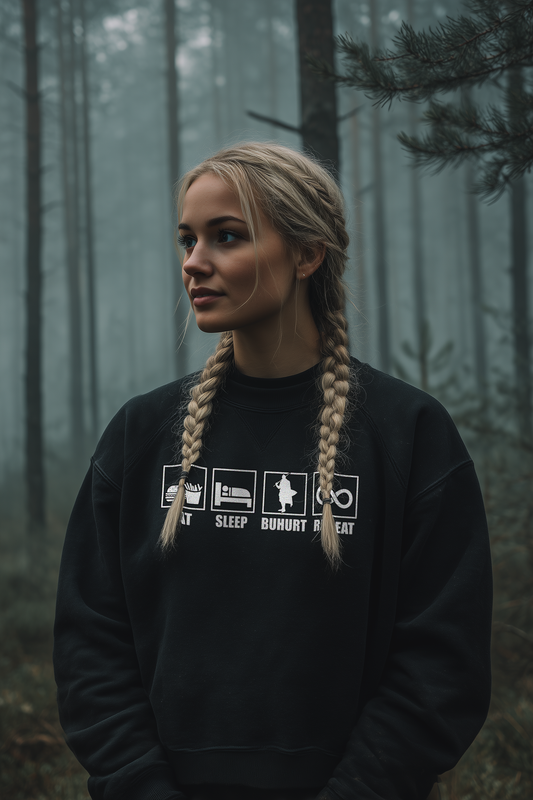 Buhurt Boxcut Damen Pullover | Eat Sleep Buhurt Repeat | Bouhourt Frauen Sweatshirt