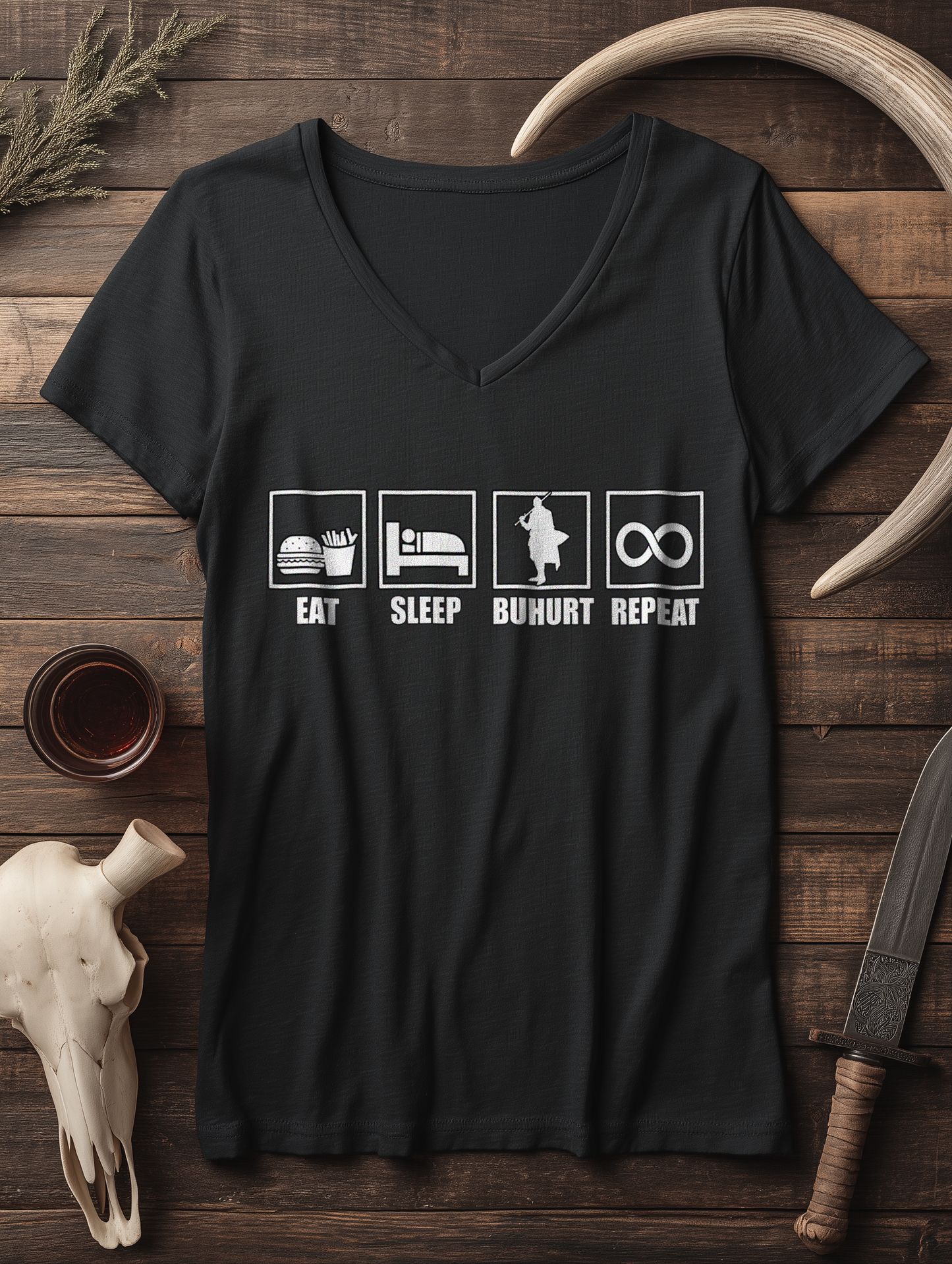 Eat Sleep Buhurt Repeat | Damen Bio V-Neck T-Shirt
